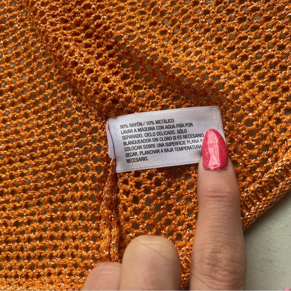 ALANI NOELLE FUTURE COLLecTIVE Women 1X Orange Metallic Crop Open Knit Cardigan - Picture 8 of 16